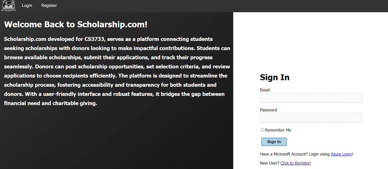 Scholarship app home screen